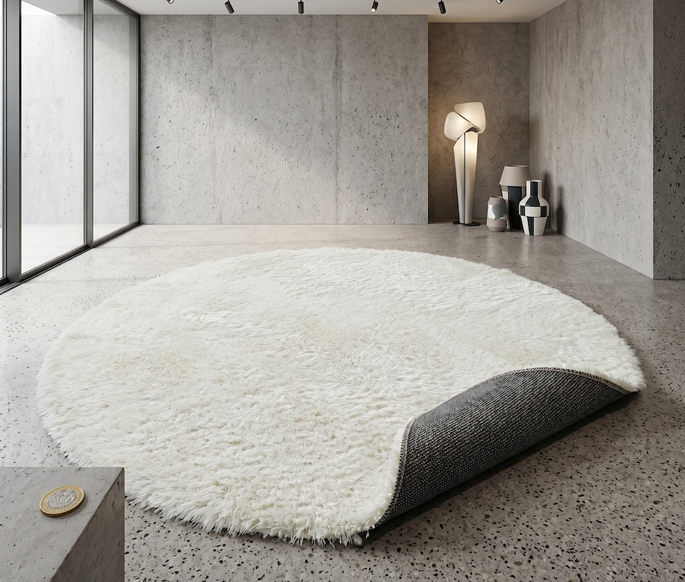 Plush Circle Rug 150cm x 150cm White (Circle)