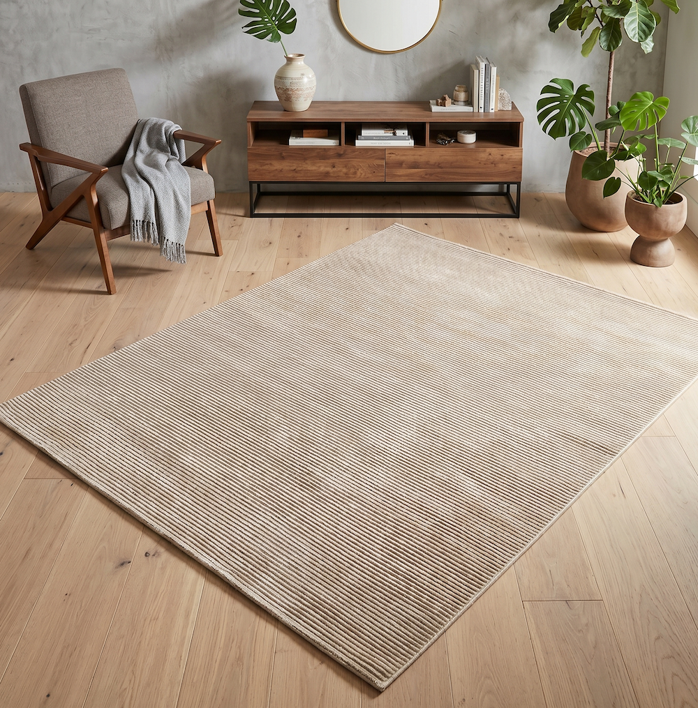 Kuza 120cm x 170cm Plain Stripe Beige