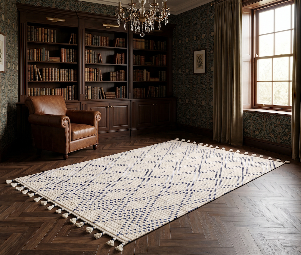 Nepal 200cm x 290cm Cream/Blue Diamond Rug
