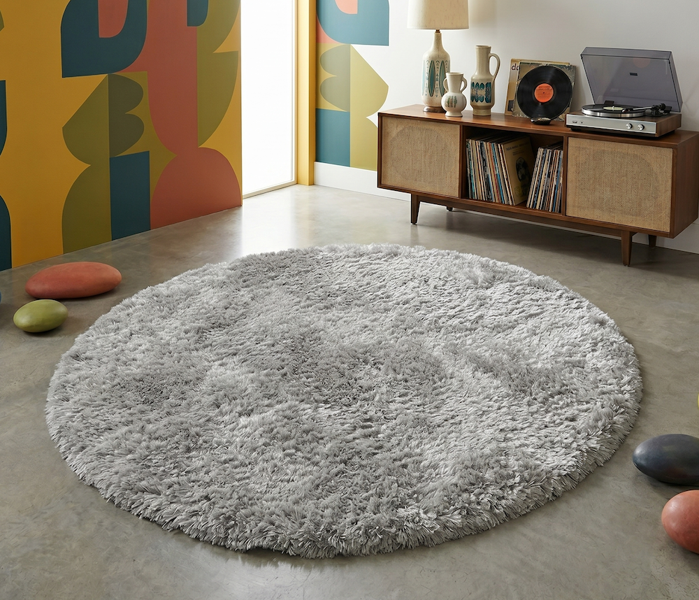 Plush Circle Rug 150cm x 150cm Silver (Circle)