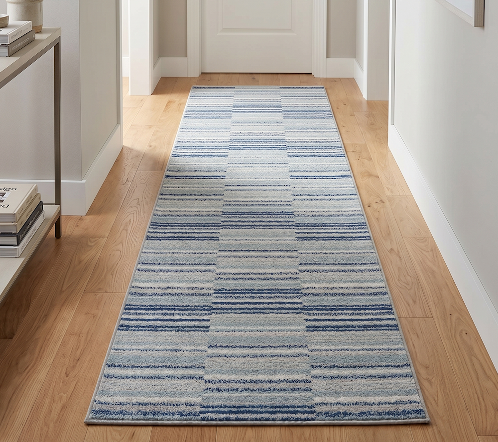 Muse 66cm x 240cm Blue Stripe Rug MU05