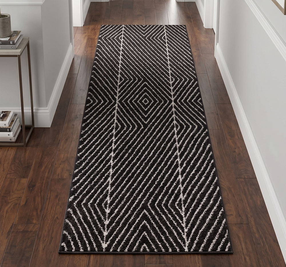 Muse 66cm x 240cm Black Linear Rug MU10