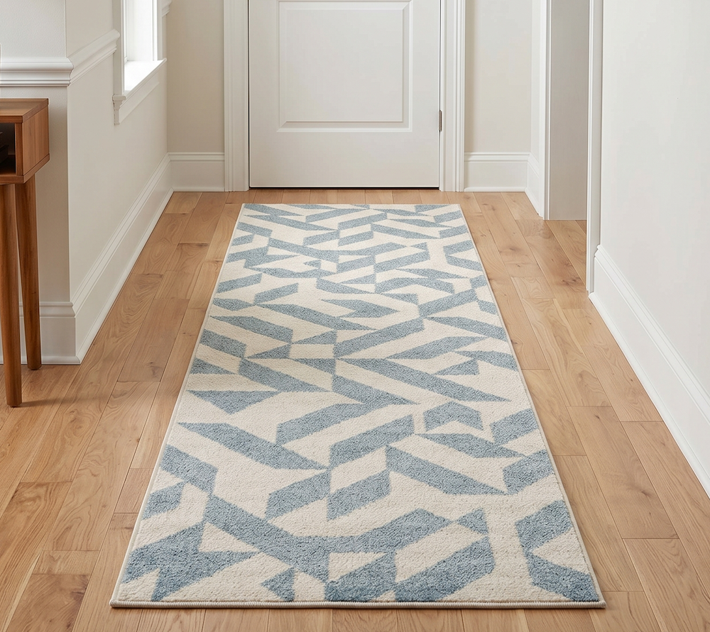 Muse 66cm x 240cm Blue Shapes Rug MU03