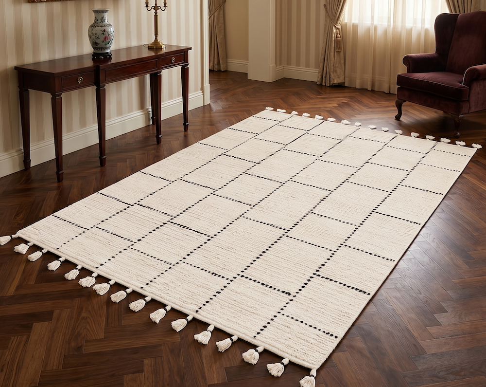 Nepal 200cm x 290cm Cream/Black Tile Rug