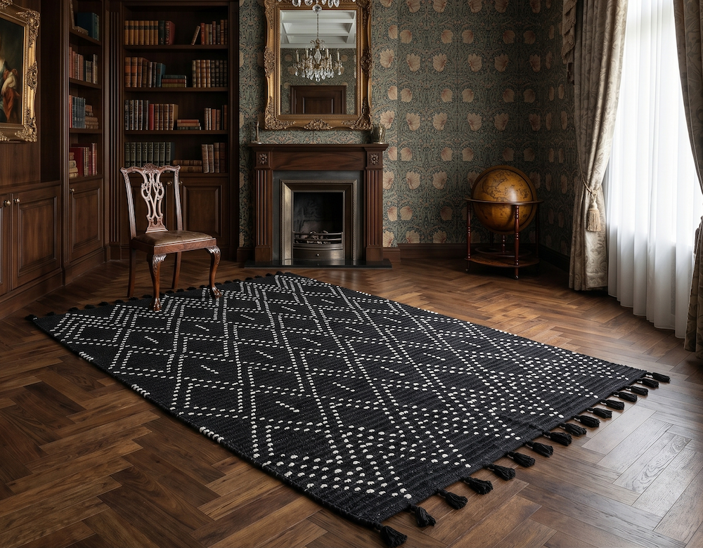 Nepal 200cm x 290cm Black/Cream Diamond Rug