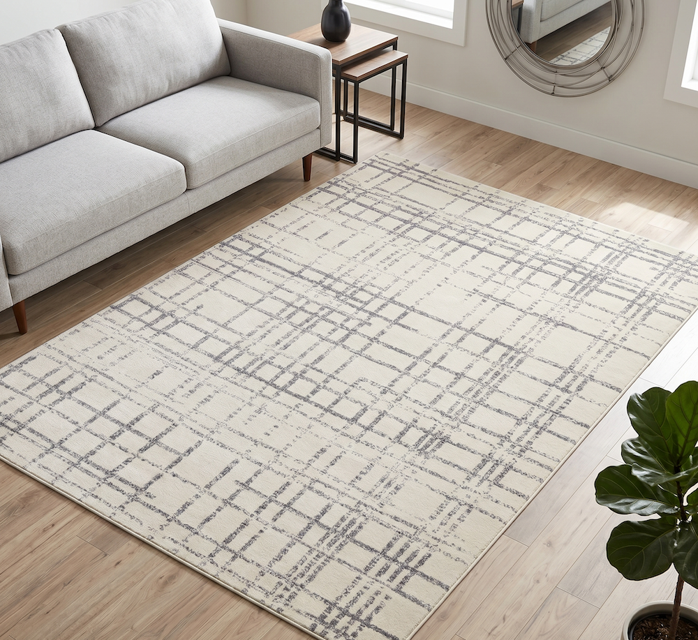 Nova 200cm x 290cm Grid Grey Rug NV31