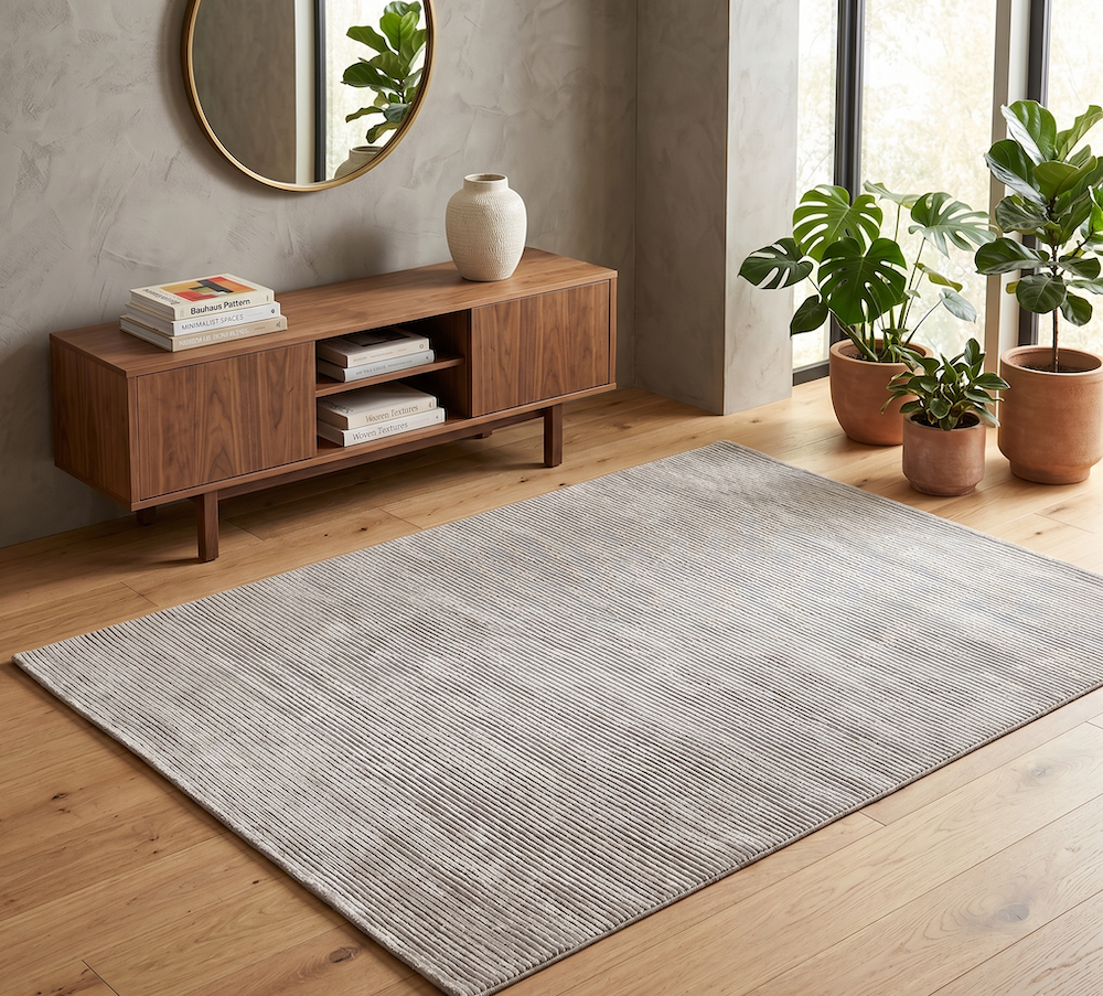 Kuza 120cm x 170cm Plain Stripe Silver